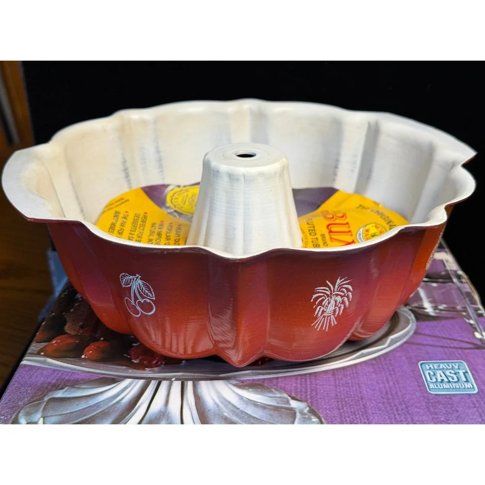 Nordic Ware Best Bundt Fluted Tube Pan-12 Cup, Poppy Orange, Cast Aluminum w/BOX